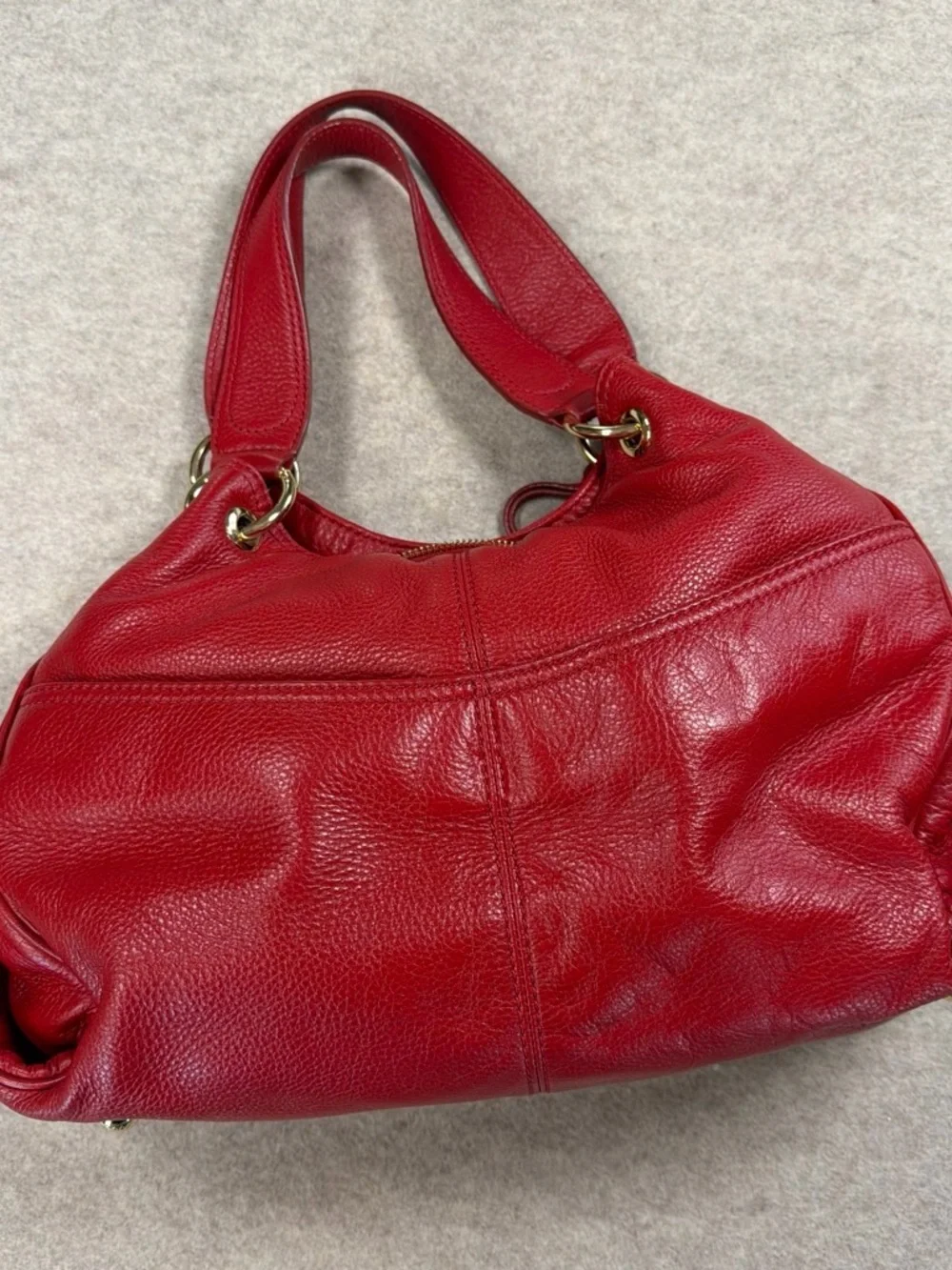 Michael Kors Red Pebbled Leather Shoulder Tote with Gold Hardware